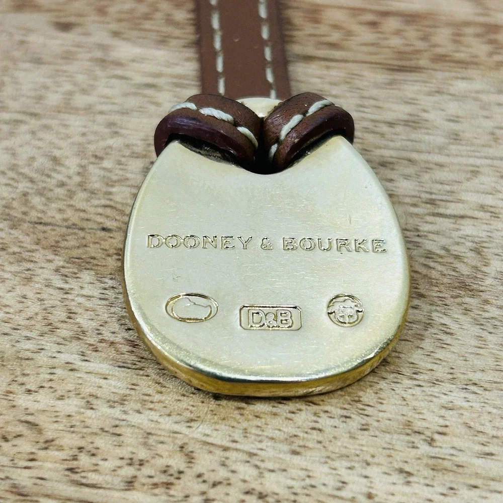Dooney & Bourke Vintage Duck Logo Bag Charm Blue Enamel Silver Brown Leather Fob